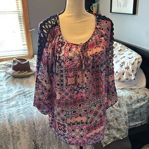 Zac & Rachel Graphic Pink and Purple 3/4 Sleeve Tunic‎